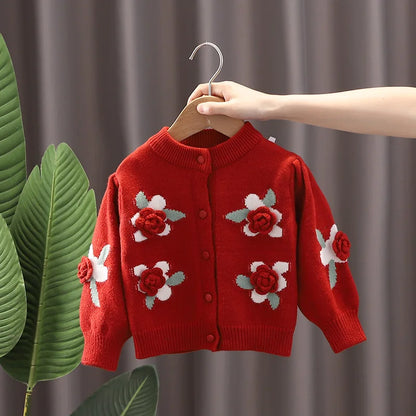 Baby Girl Cardigan Cotton Flower Velvet Warm Sweater Coat