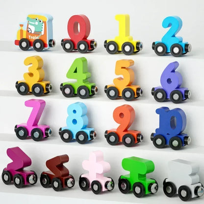 Digital Train Colorful Cognition Wooden Toy Learning Car Montessori Toys