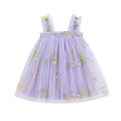 Little Girls Summer Princess Dress Sleeveless 3D Flower A-line Sweet Tulle Dresses