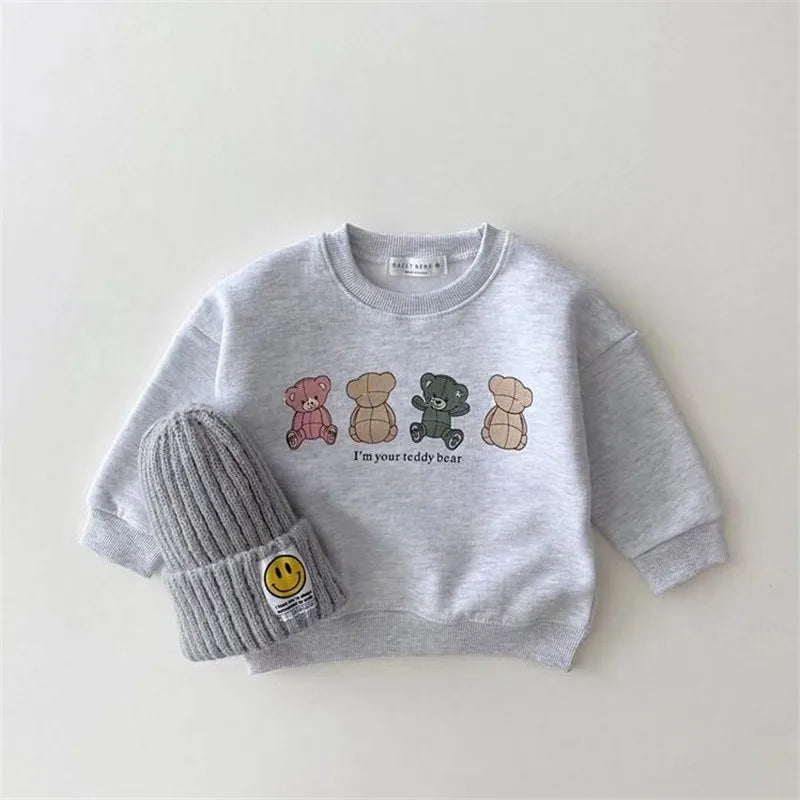 Baby Hoodies Cute Bear Print Infant Boys Cartoon Sweatshirt Cotton Girls Clothes