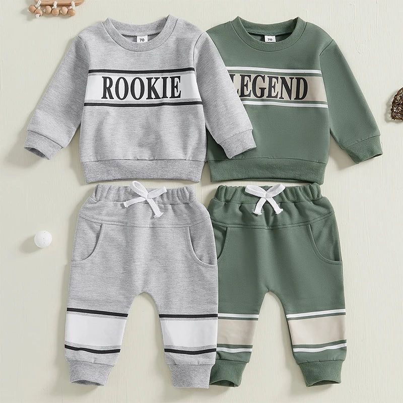 Baby Boys Letters Print Sweatshirt with Contrast Color Sweatpants Clothes