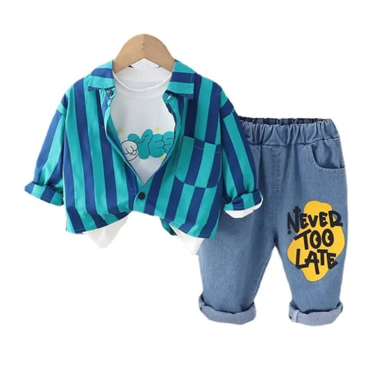 Baby Boys Clothes Suit Children Striped Shirt T-Shirt Pants 3Pcs/Sets