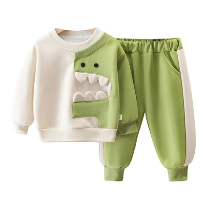 Baby Boys 2PCS Clothes Set Cartoon Dinosaurs Cotton Pullovers Stretch Loose Pants Suit