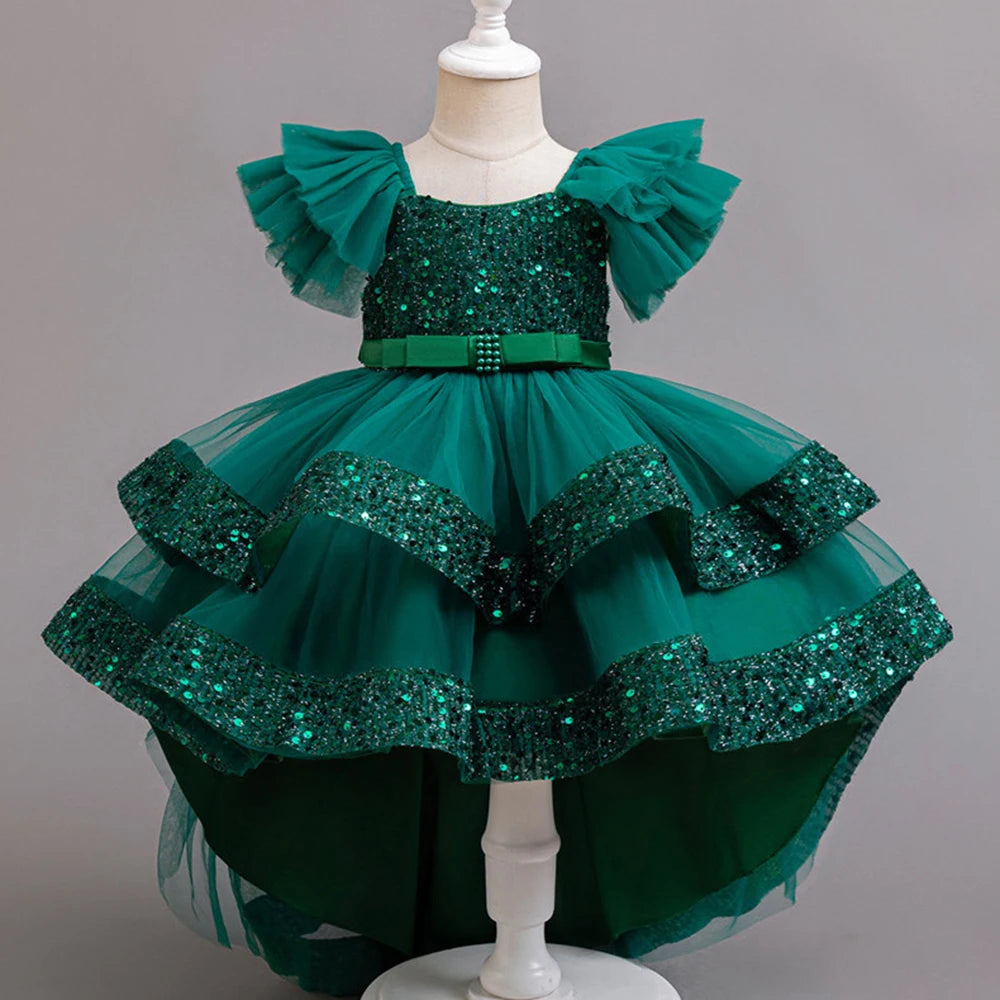 Dress for Girls Green Sequined Children Wedding Party Dresses Elegant Festive