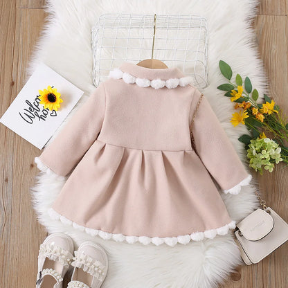 New Dresses for Girls Delicate Button Coat Bow Long Sleeve Furry Nizi Coat