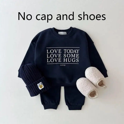 Boy Girl Baby Cotton Long Sleeve Tops+ Solid Pants 2pcs Kid Casual Tracksuit