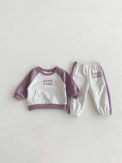 Boy Girl Splicing Cotton Long Sleeve Tops + Pants 2pcs Tracksuit