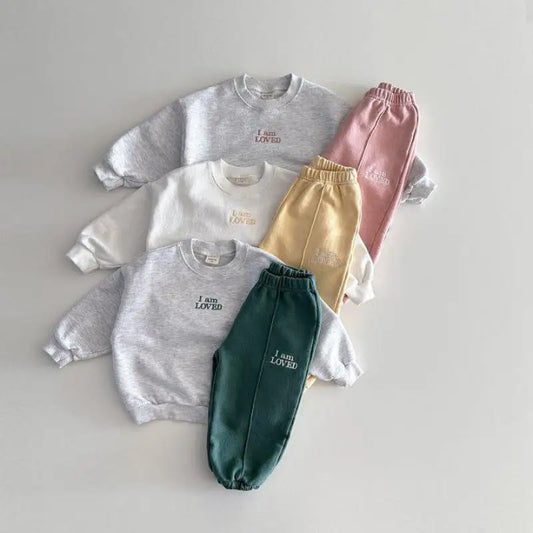 Baby Long Sleeve Clothes Set Boy Girl Children Embroidery Letter Cotton Tops + Pants