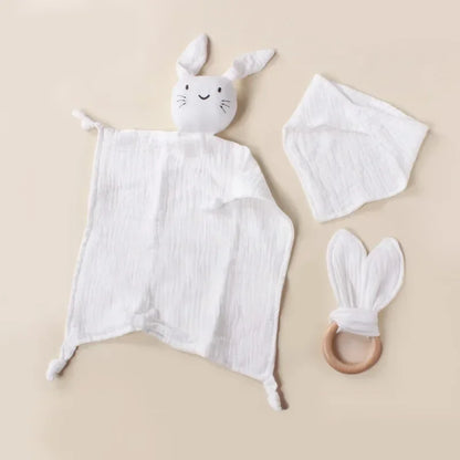 Cotton Muslin Baby Bib Stuffed Rabbit Doll Newborn Appease Towel Security Blanket