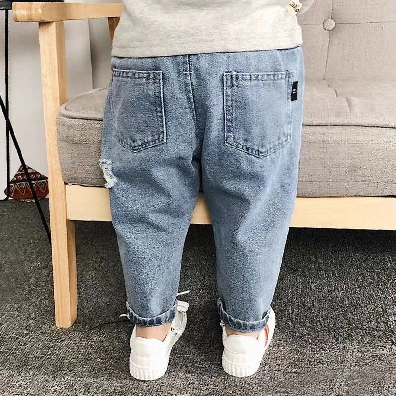 Children's porn jeans, boys with loose fashion dad pants trousers