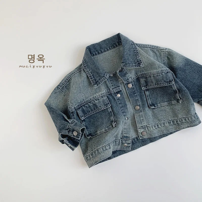 Children Denim Coat Baby Boys Fashion Lapel Loose Jacket Kids Clothes