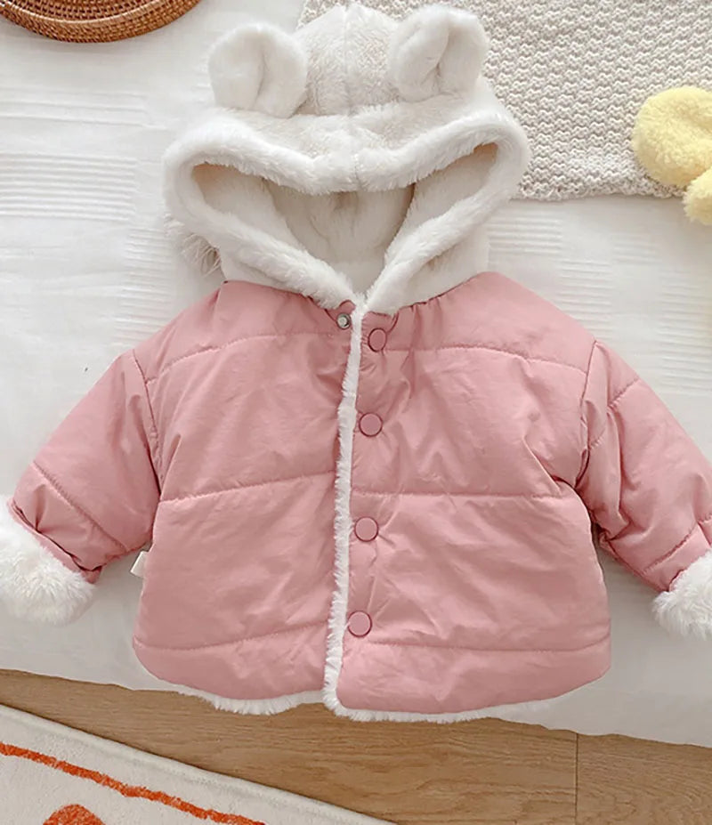 Baby Girls Clothes Fur Lining Hoodie Jacket  Cotton Fleece Boys Coat