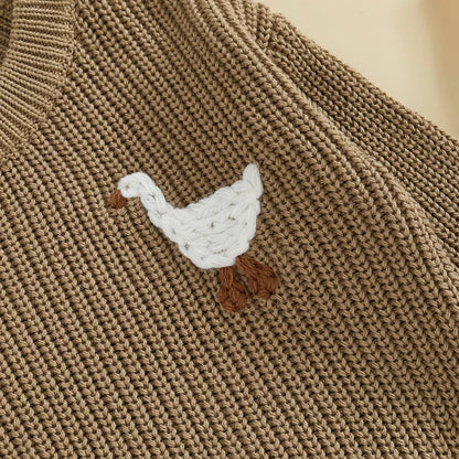 Baby Boy Knit Sweater Goose Embroidery Crew Neck Long Sleeve Pullover Casual Tops