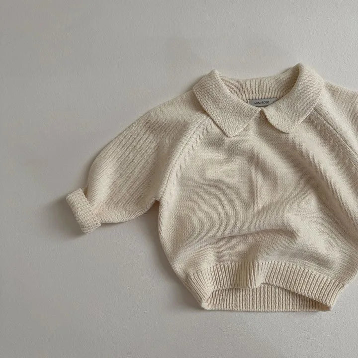 Children Long Sleeve Knit Sweater Kids Boys Girls Vintage Striped Lapel Sweater