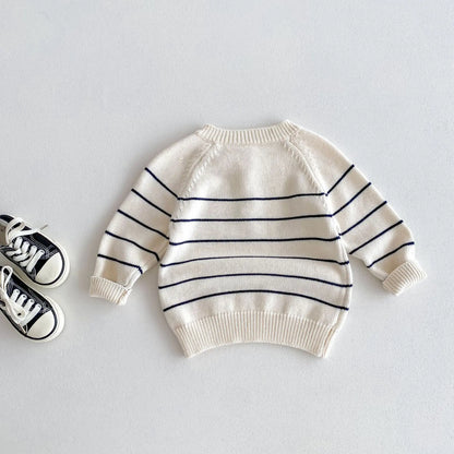 Girl Baby Knitted Striped Outwear Boy Cotton Knit Long Sleeve Pullover Sweater