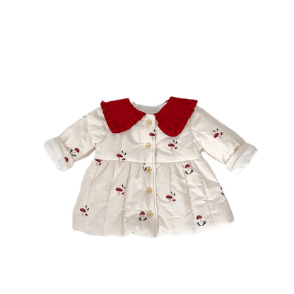 Infant Mushroom Print Lapel Coat Toddler Girls Cotton Padded Jacket