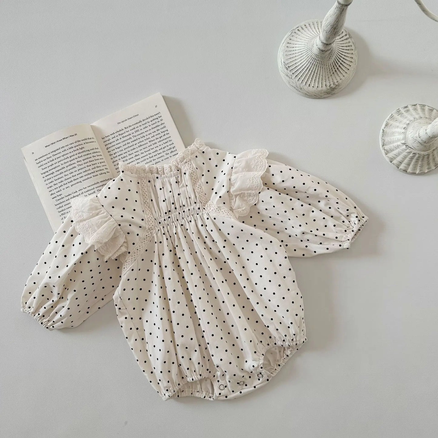 Newborn Ruffle Lace Collar Long Sleevs Onesie Casual Girl Infant Dots Bodysuit