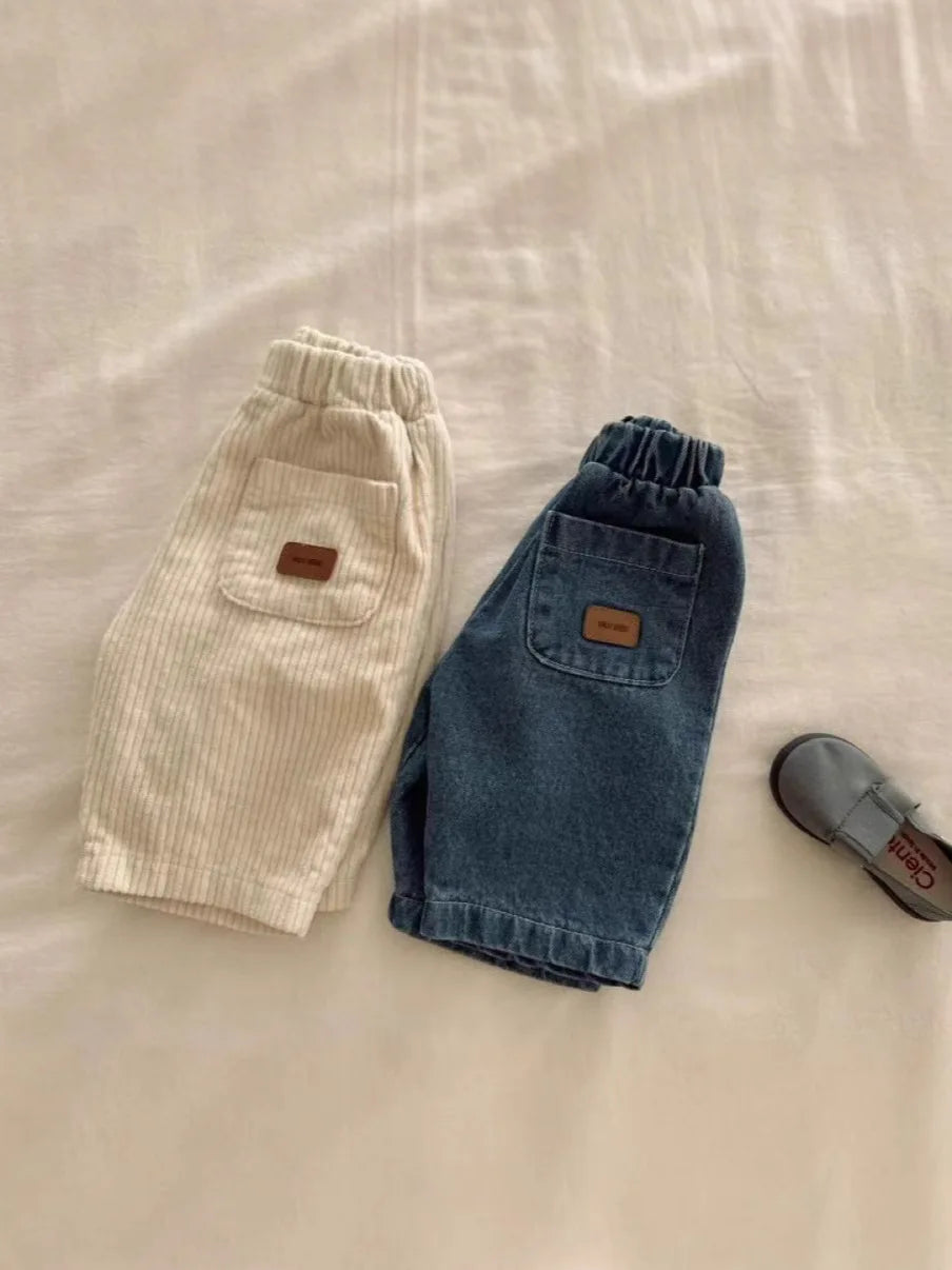 New Baby Loose Jeans Girls Corduroy Trousers Solid Boys Pocket Casual Pants