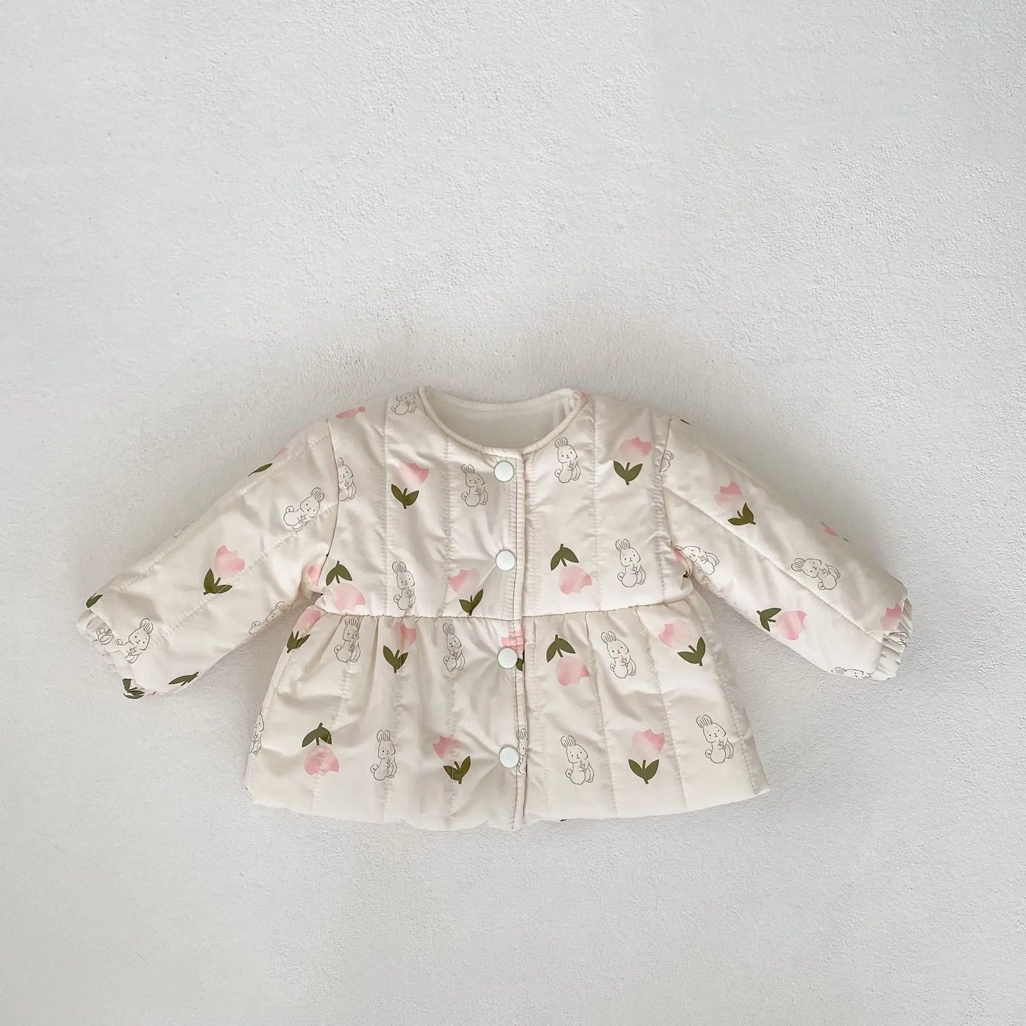 New Baby Girls Fleece Warm Coat Cute Tulip Bunny Print Infant Cotton Padded Jacket