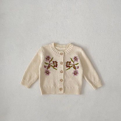 New Embroidery Flower Baby Sweaters Boy Girl Cotton Long Sleeve Cardigan Coat