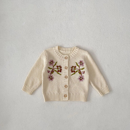 New Embroidery Flower Baby Sweaters Boy Girl Cotton Long Sleeve Cardigan Coat