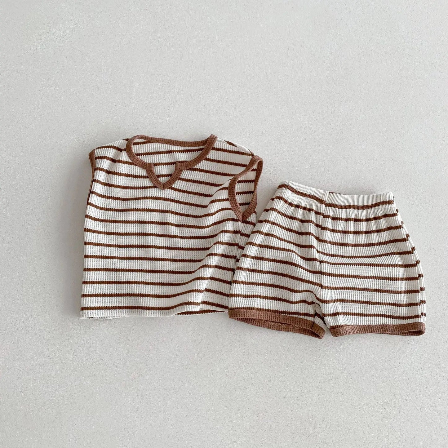 Boy Girl Baby Striped Sleeveless Tops+Shorts 2pcs Cotton Casual T-shirt Set