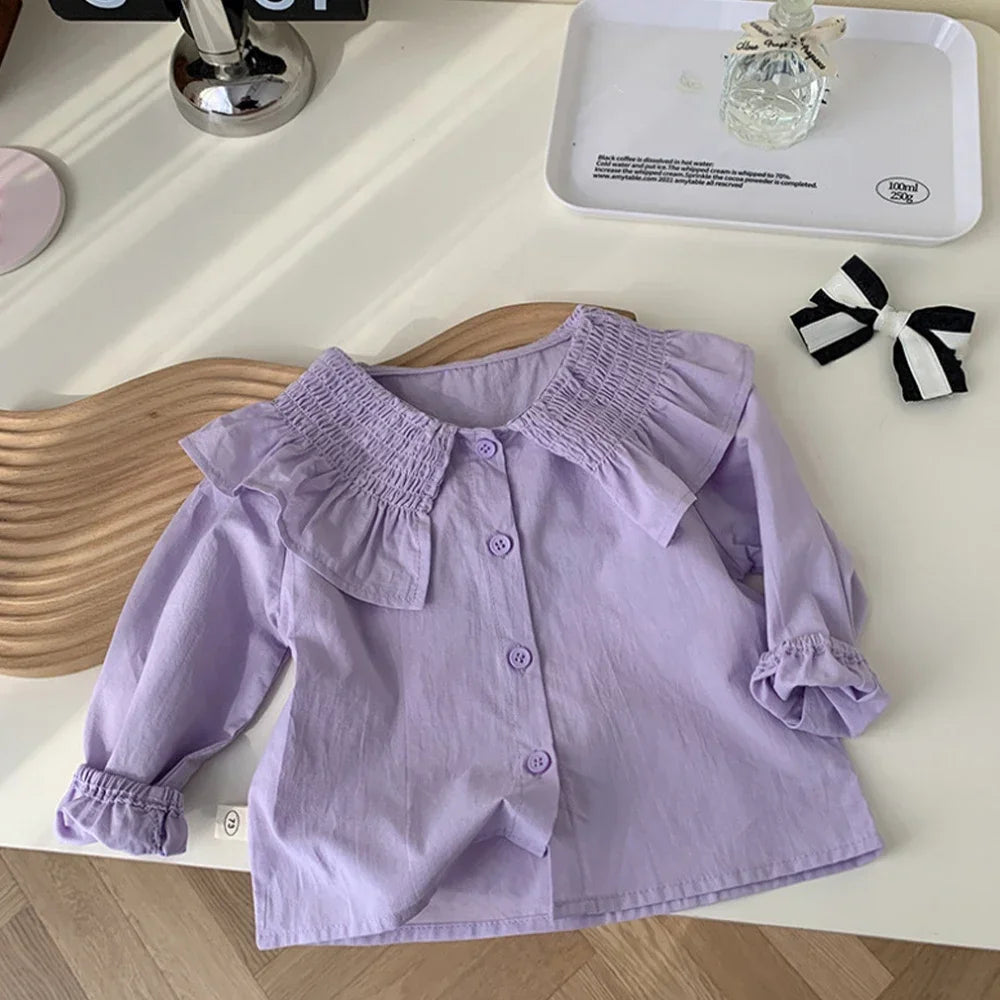 Girls' Autumn New Polo Collar Applique Shirt+Tank Top+Pants