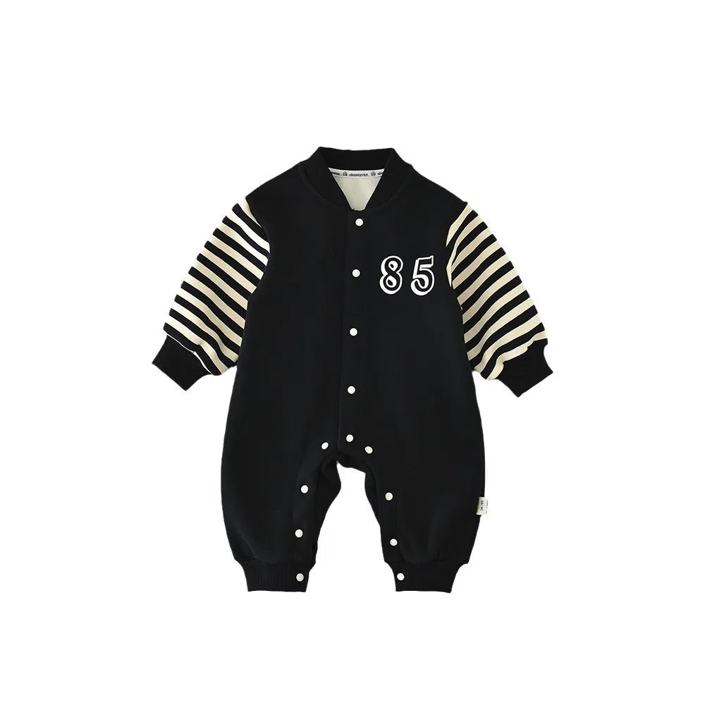 Boy Girl Newborn Letter Print Jumpsuit Plus Velvet Thick Infant Toddler Warm Clothes