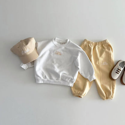 Baby Long Sleeve Clothes Set Boy Girl Children Embroidery Letter Cotton Tops + Pants