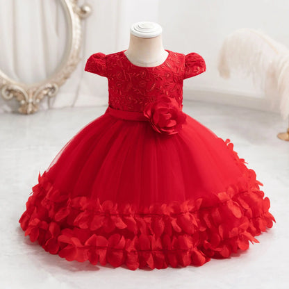 Flower Princess Dress For Girls Cute Bowknot Petal Clothes Baby Girl Gowns