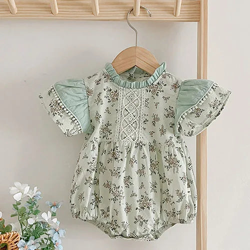 Baby Girls Jumpsuit Flying Sleeve Cotton Flower Embroidery Toddler Baby Girl Bodysuits