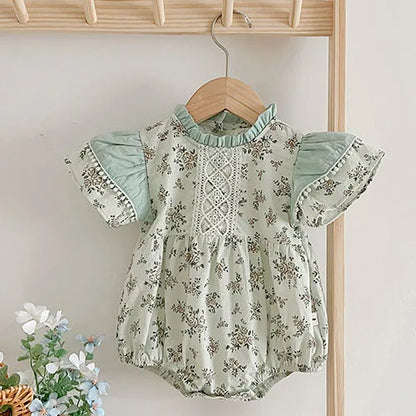 Baby Girls Jumpsuit Flying Sleeve Cotton Flower Embroidery Toddler Baby Girl Bodysuits