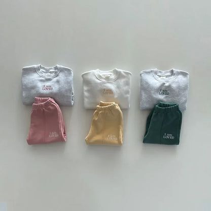 Baby Long Sleeve Clothes Set Boy Girl Children Embroidery Letter Cotton Tops + Pants