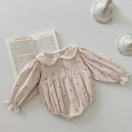 Infant Baby Girls Jumpsuit Long Sleeved Cotton Mesh Splicing Toddler Romper