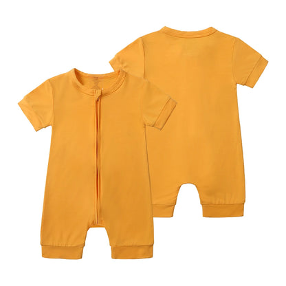Baby Romper Bamboo Fiber 0-24Month Kids Material Short Sleeve Zipper Onesie Solid Color Bodysuits