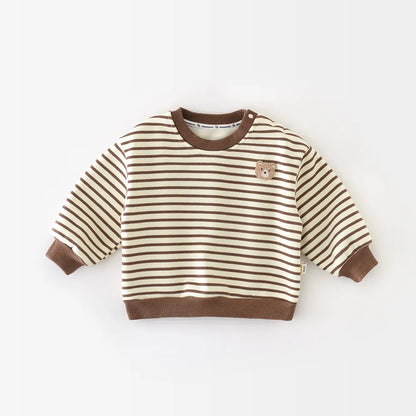 New Baby Sweatshirt Infant Plus Velvet Thick Warm Boy Girl Casual Striped Tops