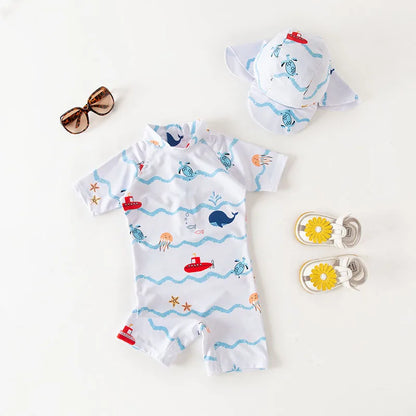 boys girls swimwear with cap surfing Wear swimming suit infant bathing Suit