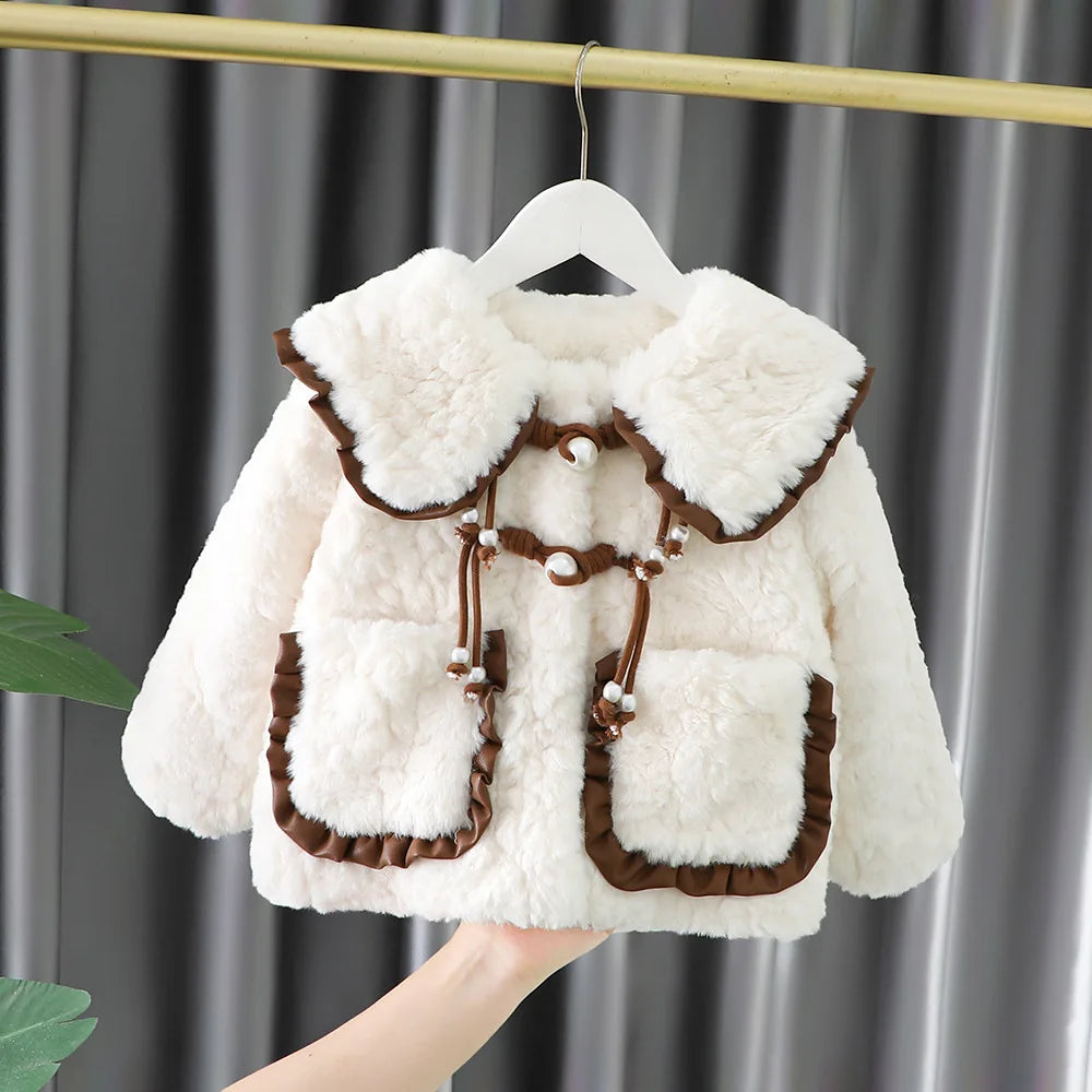 Toddler Outwear Big Collar Fashion Fleece Thick Infant beautiful jacket