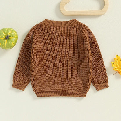 Boys Sweater Turkey Embroidery Crew Neck Long Sleeve Tops