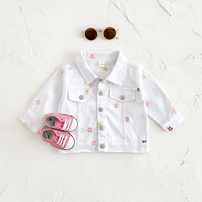 Children's Denim Jacket Flower Embroidery Stylish Spring Baby Clothes