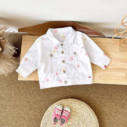 Children's Denim Jacket Flower Embroidery Stylish Spring Baby Clothes