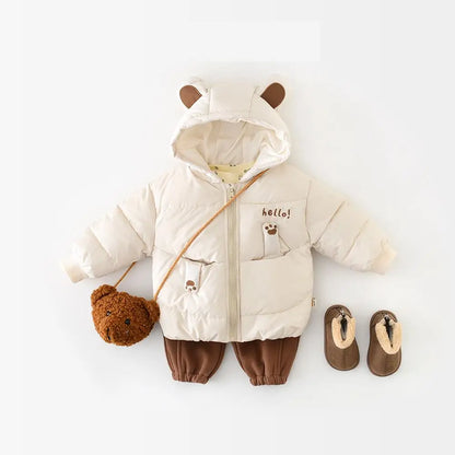 Boys Girls Cartoon Bear Hooded Coat Infant Toddler Padded Jacket