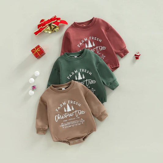 Newborn Baby Girl Boy Retro Christmas Tree Crewneck Sweatshirt Romper