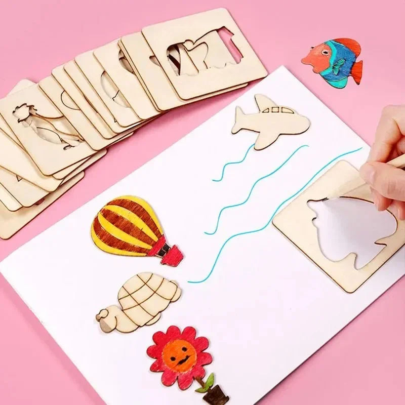 Wooden DIY Painting Stencils Template Craft Toys Puzzle Educational Toys