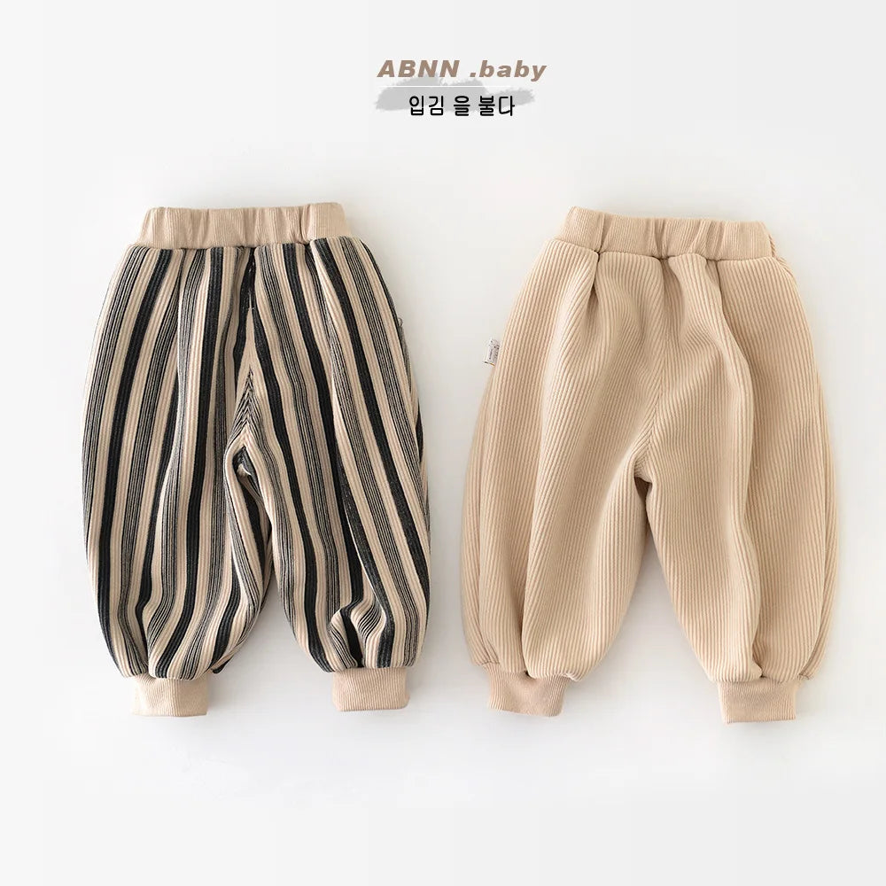 Baby Fleece Casual Pants Toddler Boys Vertical Striped Loose Trousers