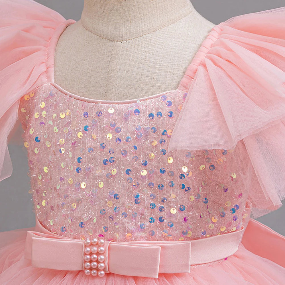 Dress for Girls Green Sequined Children Wedding Party Dresses Elegant Festive