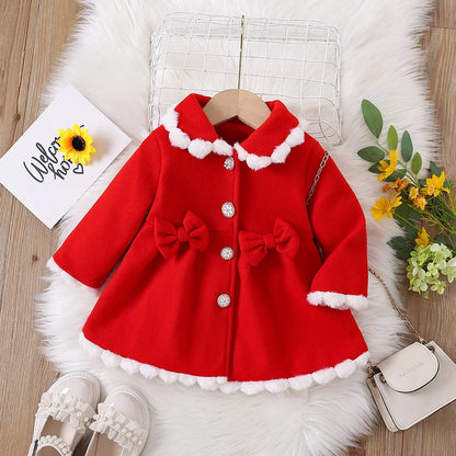 New Dresses for Girls Delicate Button Coat Bow Long Sleeve Furry Nizi Coat