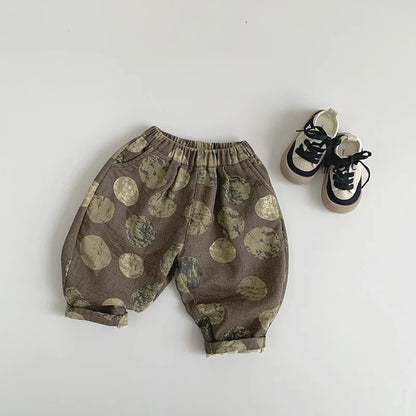 Boy Girl Baby Retro Print Trousers Fashion Children Loose Wide Leg Pants