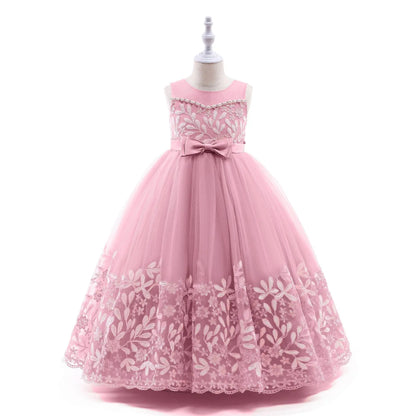 Children Kids Wedding Bridesmaids Party Dresses Embroidery Lace Girls Long Formal Occasion