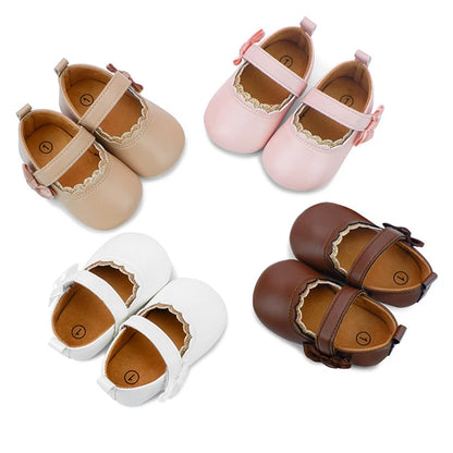 Baby Girls Princess Flats Soft Sole Non-Slip Sweet Crib Shoes Adorable PU Leather